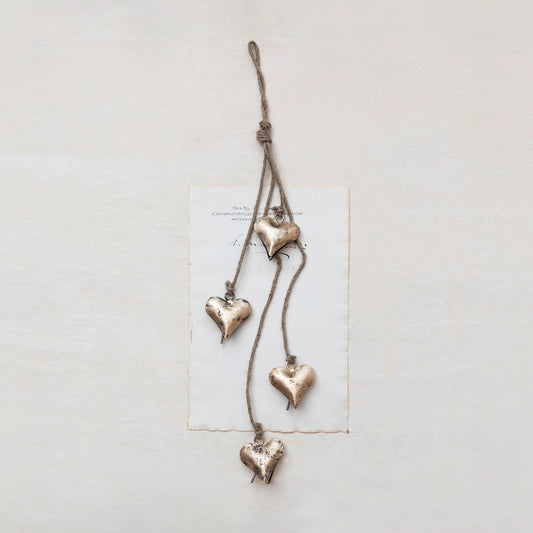 Metal Heart Bells on Jute 25.75"