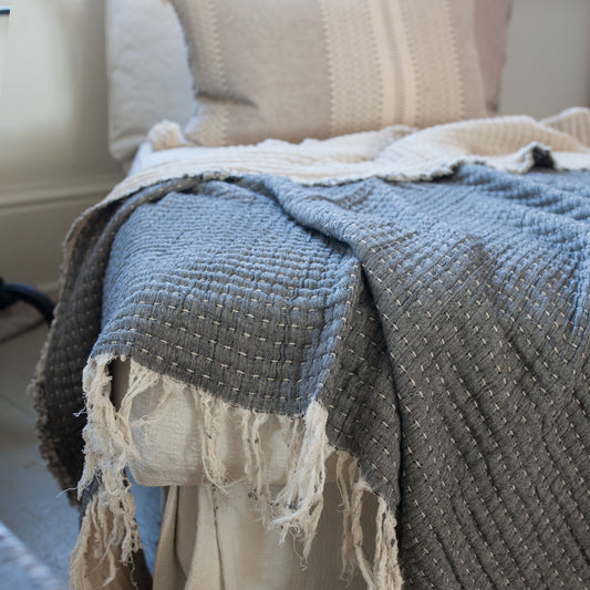 Kantha Stitch Throw - Grey
