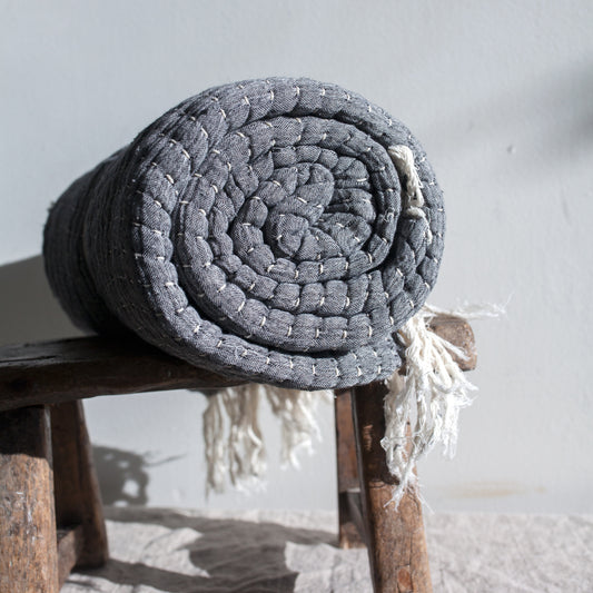 Kantha Stitch Throw - Grey