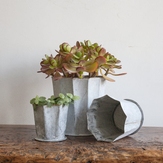 Fluted Metal Plant Pot