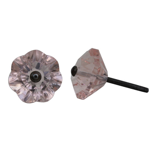 Knobs: Flower, Pink, Glass, antique finish