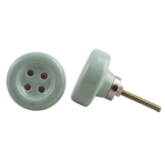 Knob: Round, Sage Green, Button