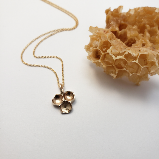 Bronze Honeycomb Necklace w 14k Gold Filled Chain 18 chain