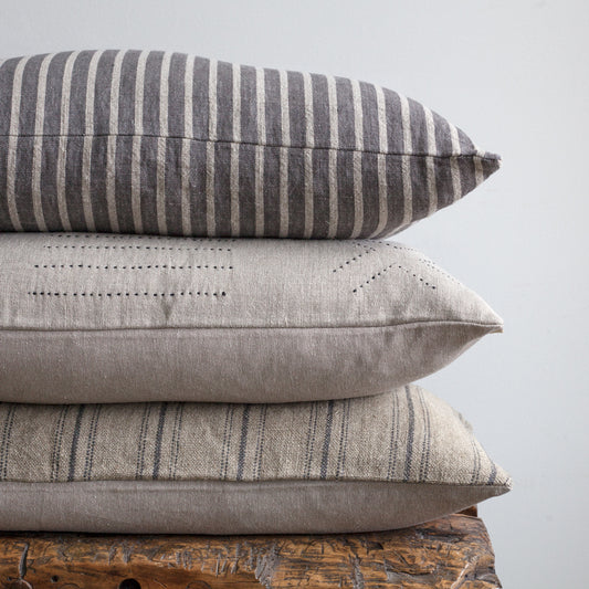 Stripe Linen Pillow - Grey 16 x 24